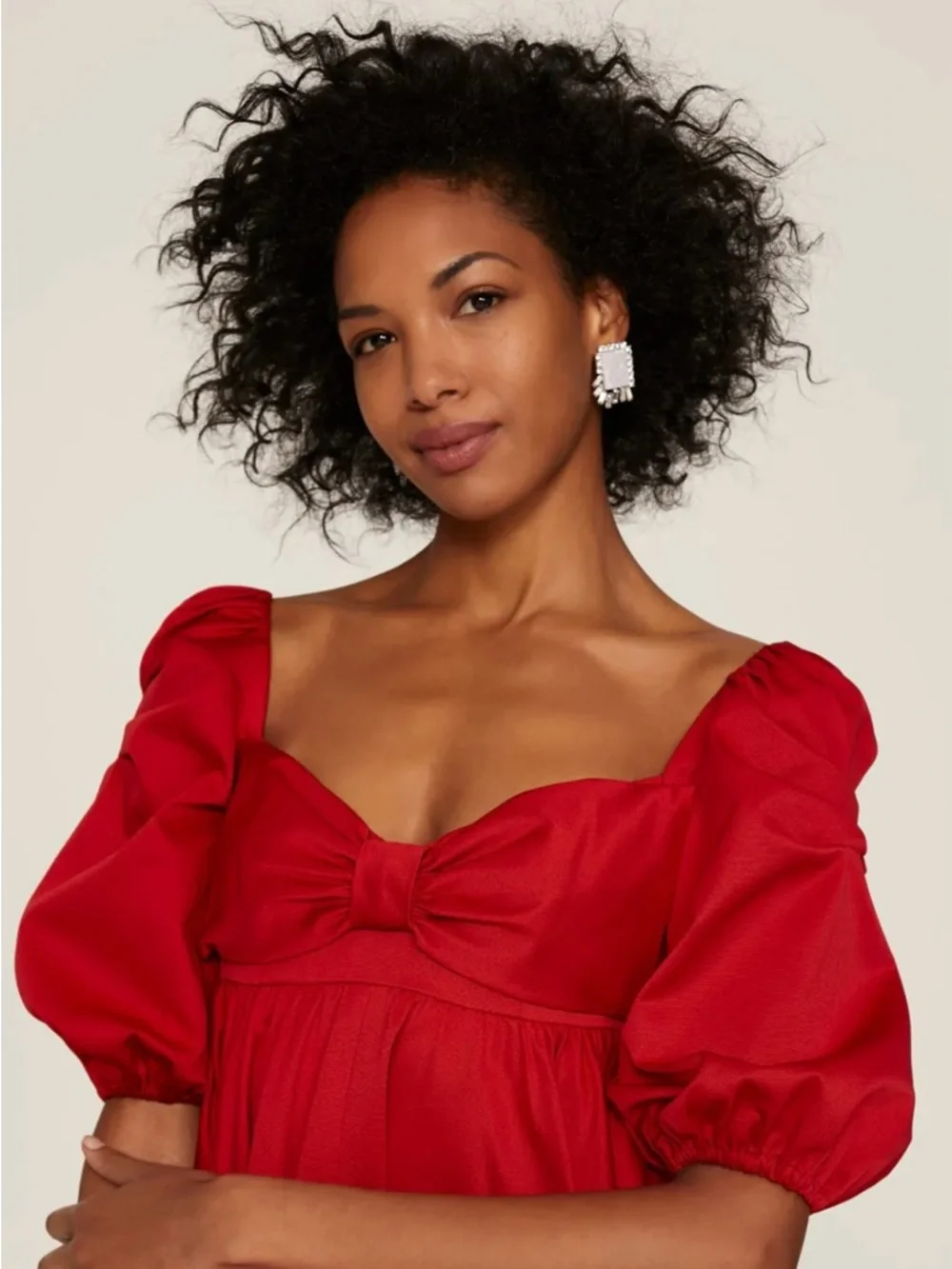 kate spade Beau Red Puff-Sleeve Bow Satin Babydoll Dress..Size 12